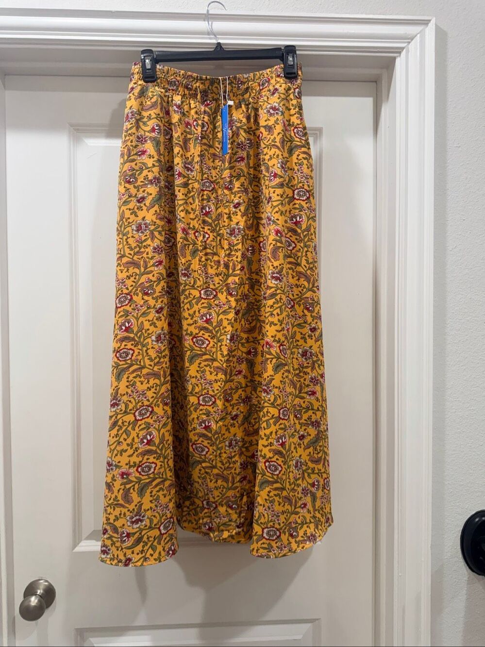 New Yincro Yellow Paisley Boho Long Maxi Skirt Flowy Bohemian Resort Wear Size S